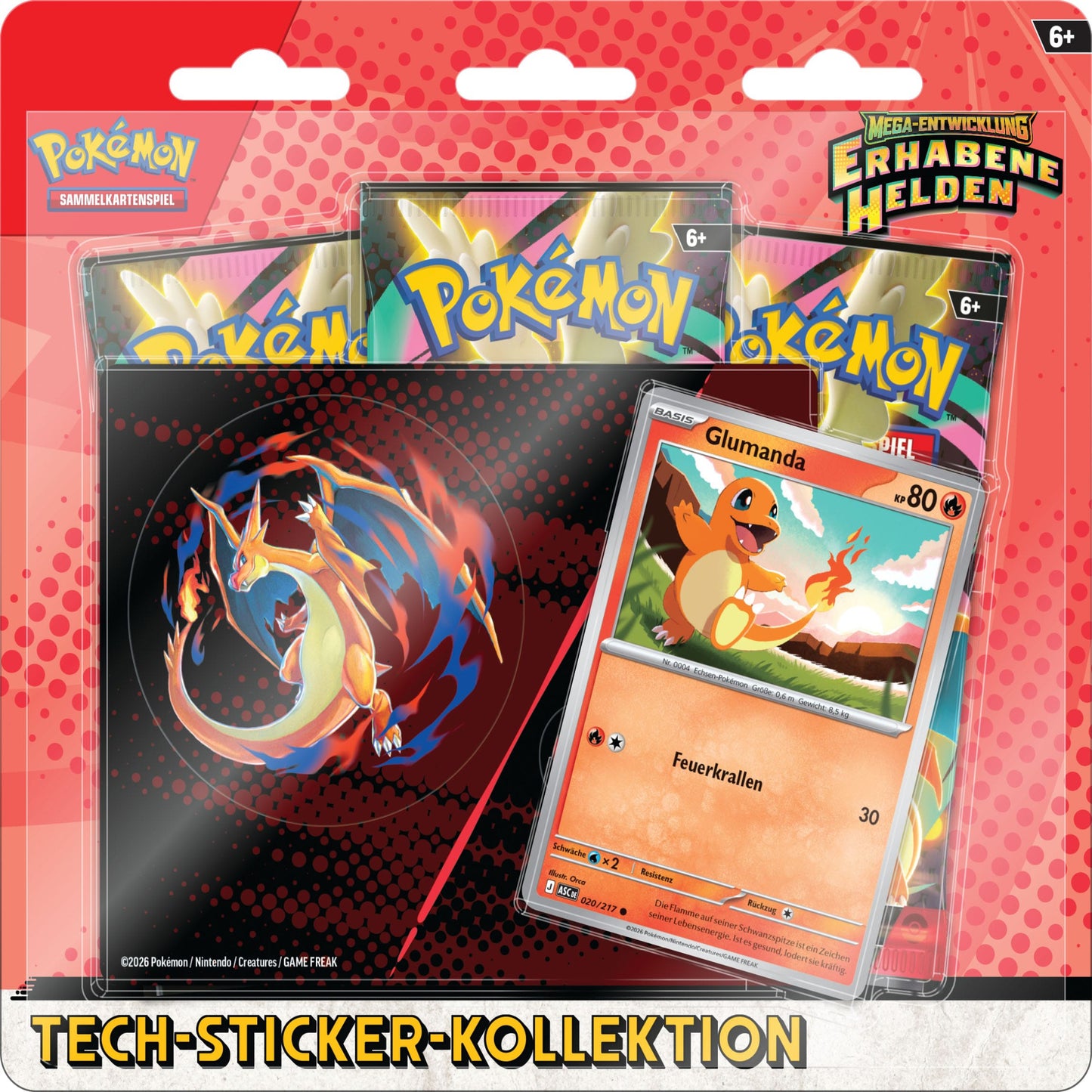 Pokémon / Erhabene Helden / 3er Blister Glumanda / Deutsch